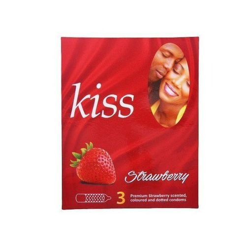 Kiss Strawberry Flavored Ribbed Condoms